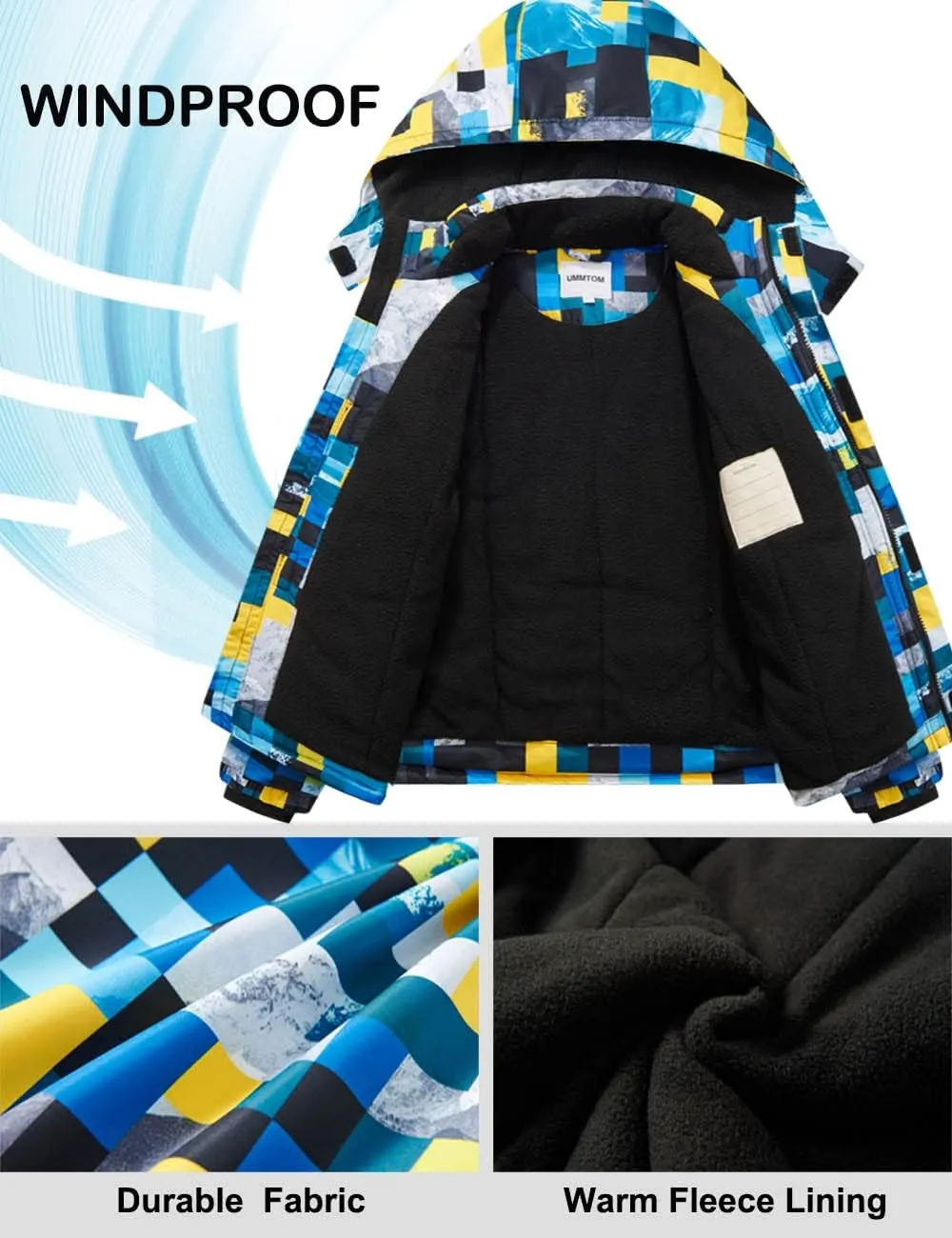 Boys Waterproof Ski Jacket Fleece Lined Warm Winter Snow Coat Hooded Winter Jacket for Kids
