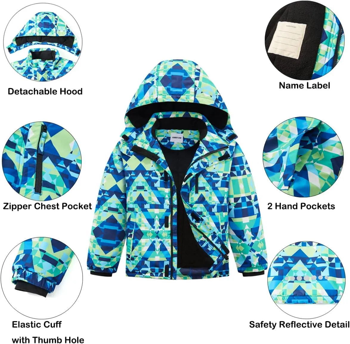 Boys Waterproof Ski Jacket Fleece Lined Warm Winter Snow Coat Hooded Winter Jacket for Kids