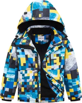 Boys Waterproof Ski Jacket Fleece Lined Warm Winter Snow Coat Hooded Winter Jacket for Kids