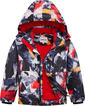 Boys Waterproof Ski Jacket Fleece Lined Warm Winter Snow Coat Hooded Winter Jacket for Kids