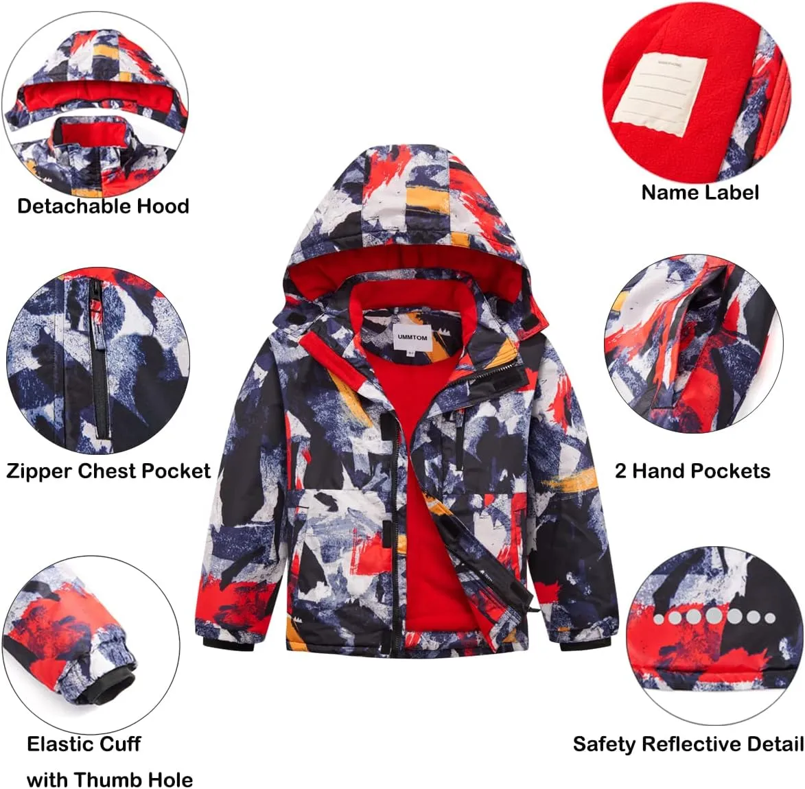 Boys Waterproof Ski Jacket Fleece Lined Warm Winter Snow Coat Hooded Winter Jacket for Kids