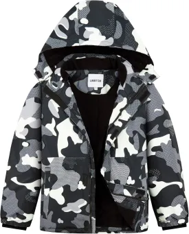 Boys Waterproof Ski Jacket Fleece Lined Warm Winter Snow Coat Hooded Winter Jacket for Kids