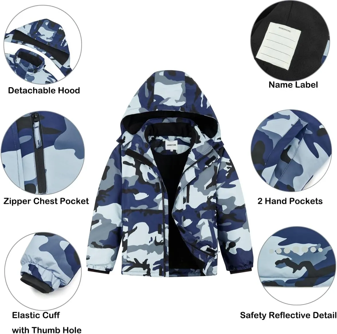 Boys Waterproof Ski Jacket Fleece Lined Warm Winter Snow Coat Hooded Winter Jacket for Kids
