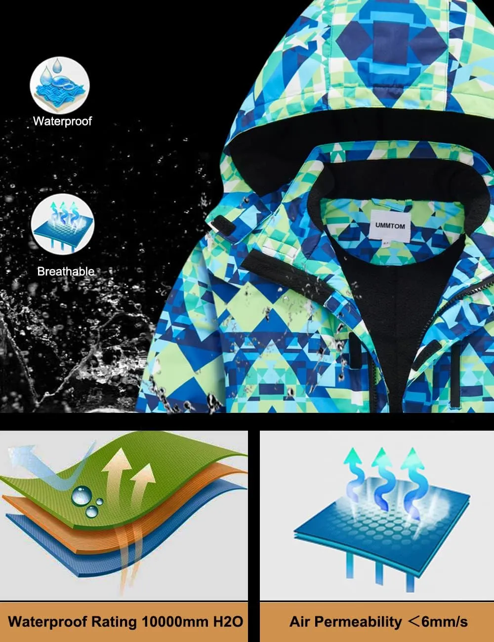 Boys Waterproof Ski Jacket Fleece Lined Warm Winter Snow Coat Hooded Winter Jacket for Kids