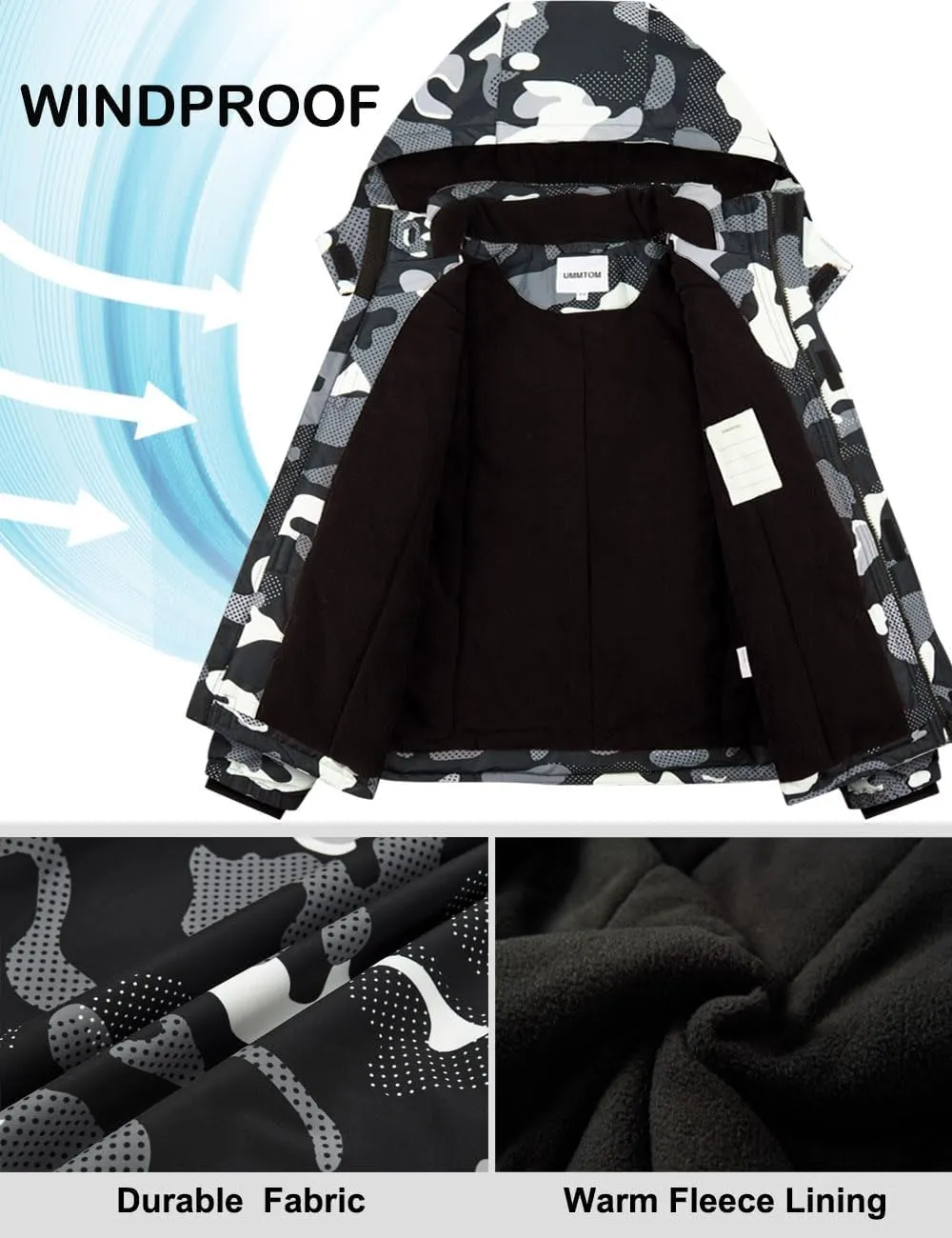 Boys Waterproof Ski Jacket Fleece Lined Warm Winter Snow Coat Hooded Winter Jacket for Kids