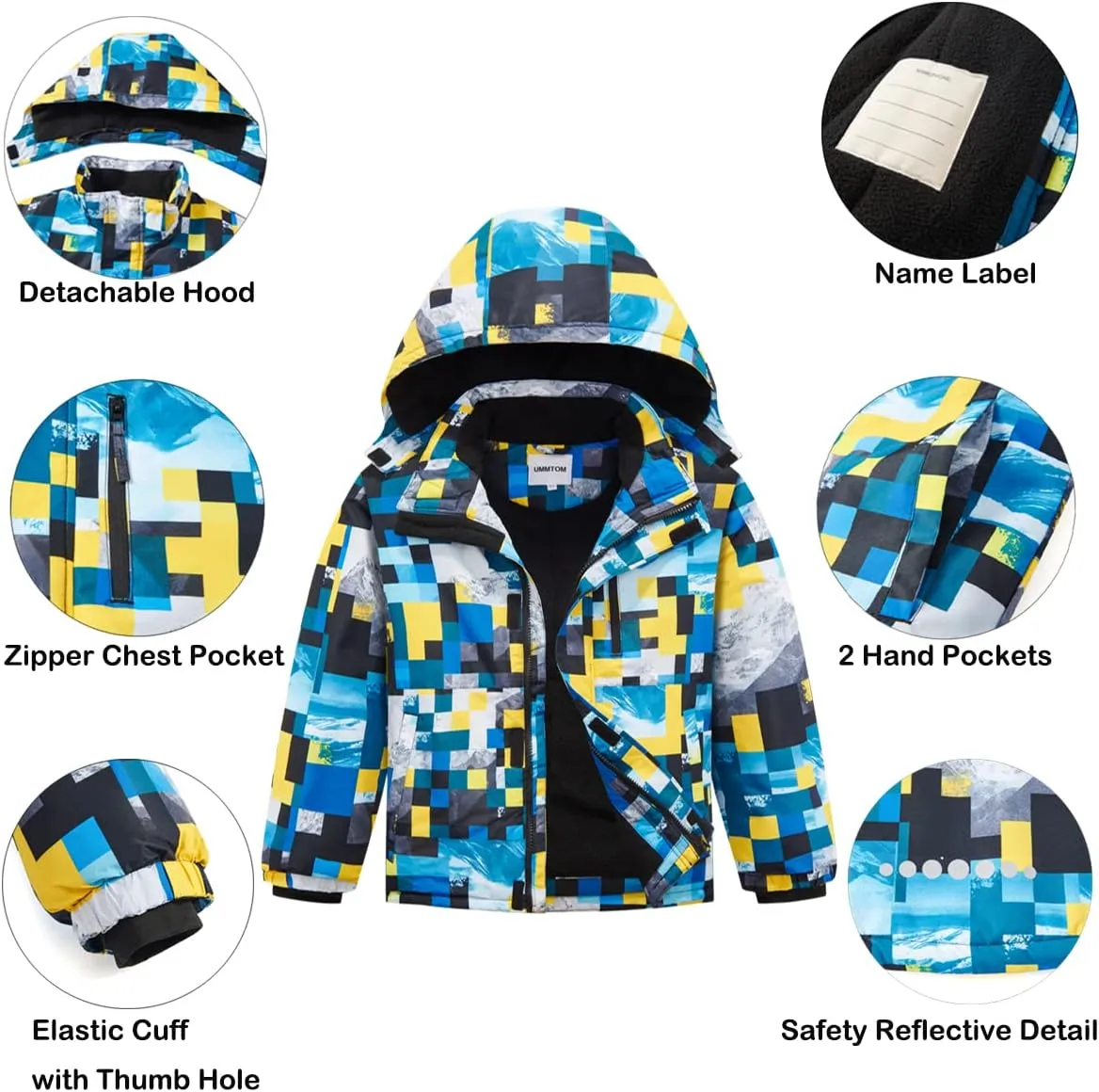 Boys Waterproof Ski Jacket Fleece Lined Warm Winter Snow Coat Hooded Winter Jacket for Kids