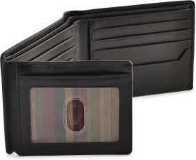 BULL GUARD Black Leather Wallet for Men with RFID Blocking - Bifold High Capacity with Side Flip 2 ID Windows and 10 Credit Cards Slots