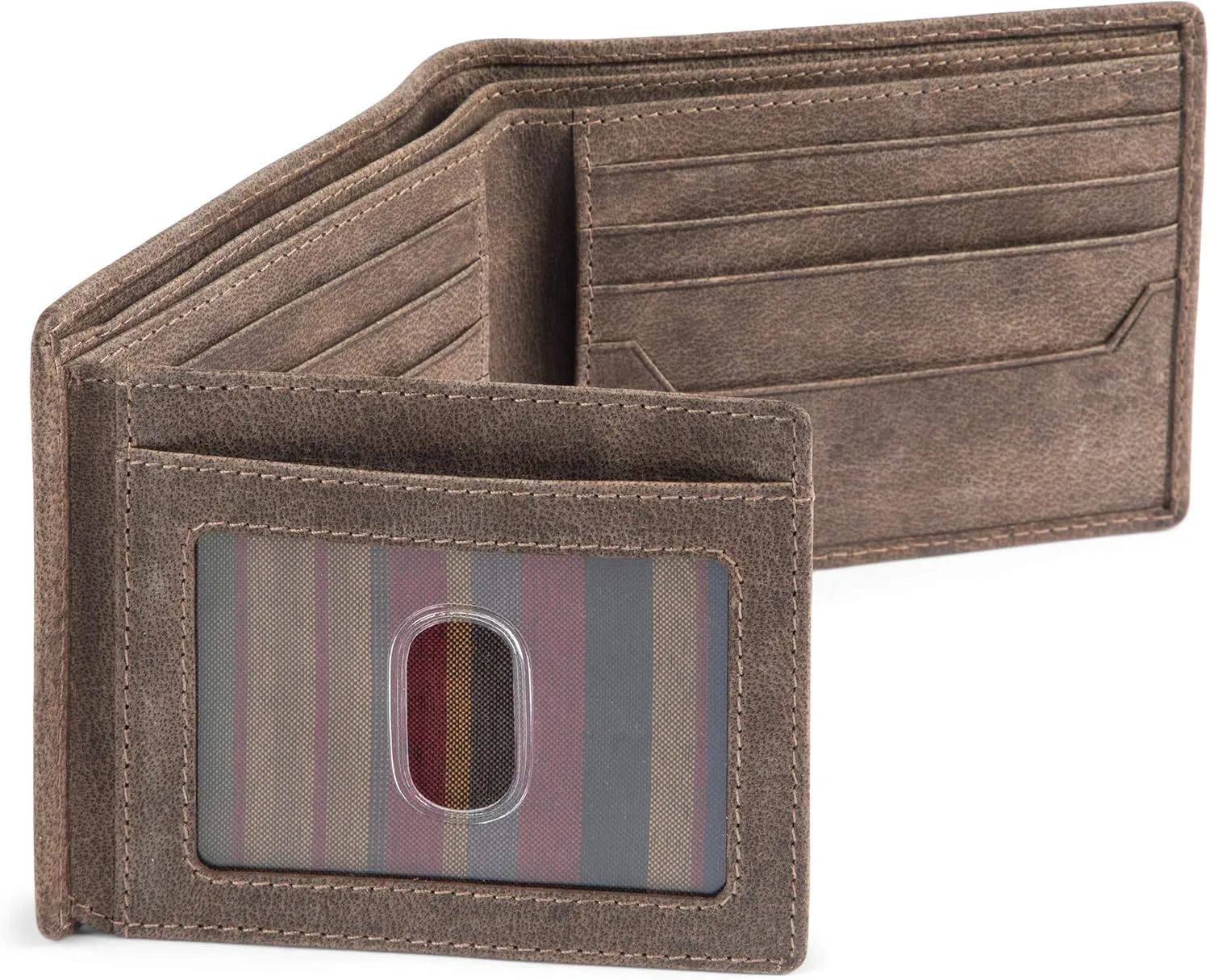 BULL GUARD RFID Mens Bifold Leather Wallet with 2 ID Windows Premium Security Full Grain Leather High Capacity Credit Card Wallet