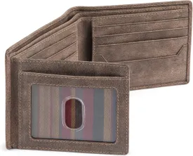 BULL GUARD RFID Mens Bifold Leather Wallet with 2 ID Windows Premium Security Full Grain Leather High Capacity Credit Card Wallet