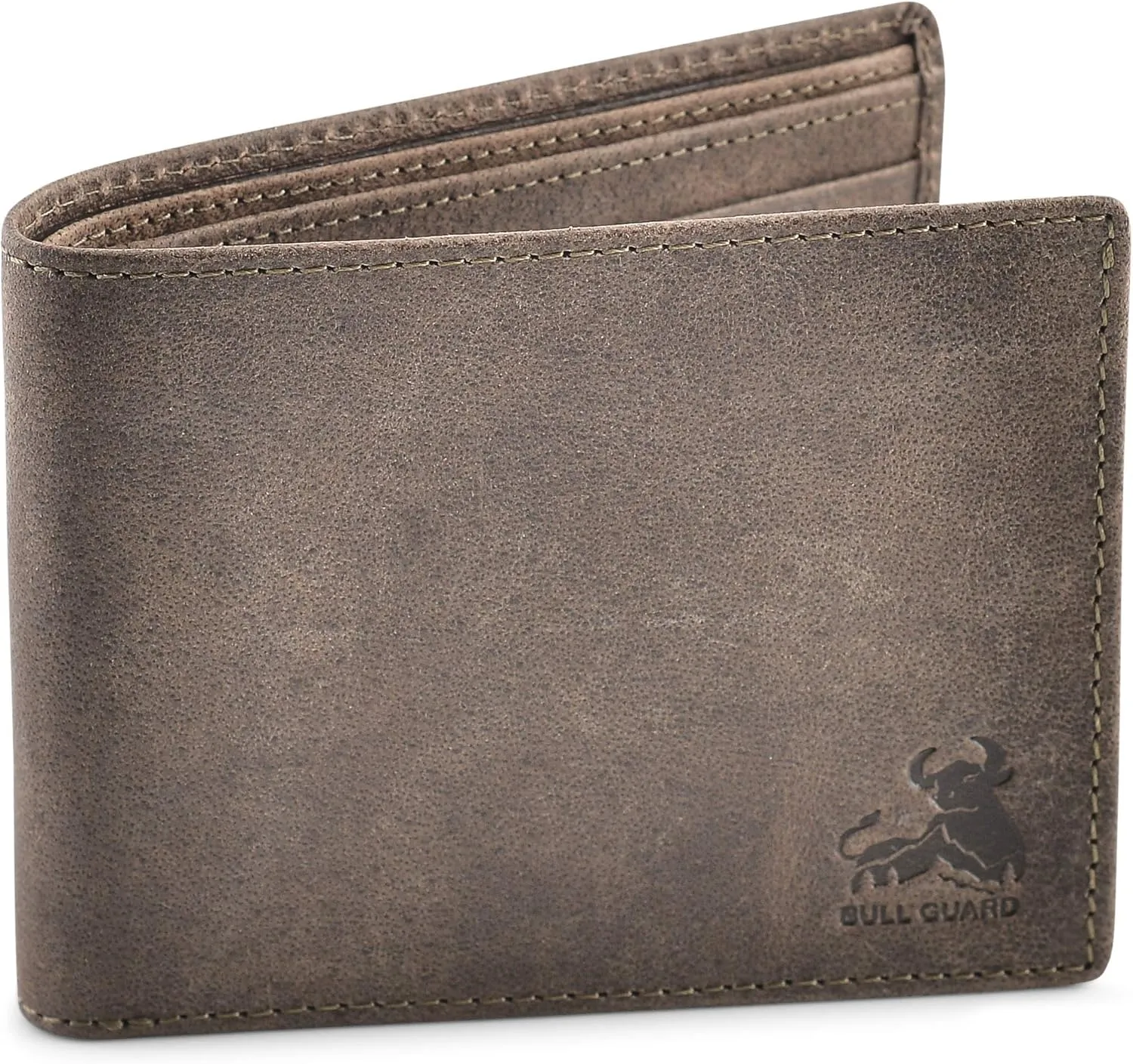BULL GUARD RFID Mens Bifold Leather Wallet with 2 ID Windows Premium Security Full Grain Leather High Capacity Credit Card Wallet