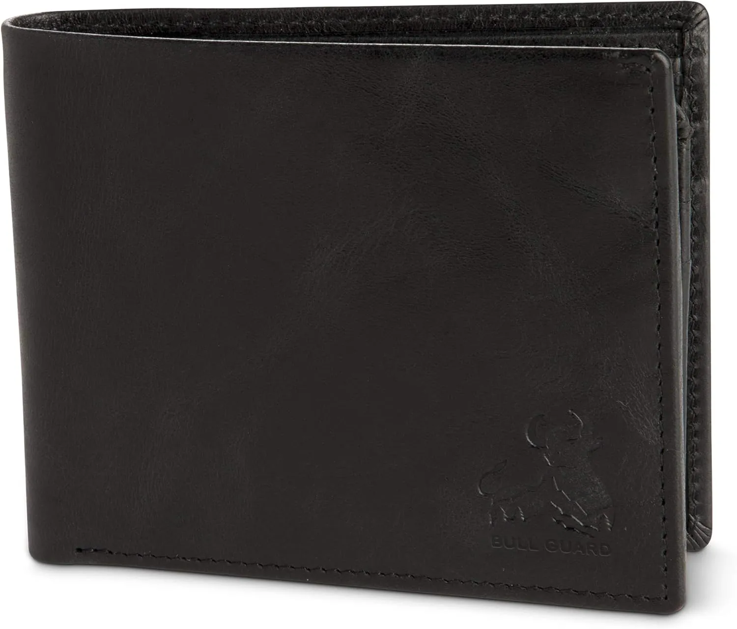 BULL GUARD Vintage Black Leather Wallet for Men RFID Blocking Bifold With ID