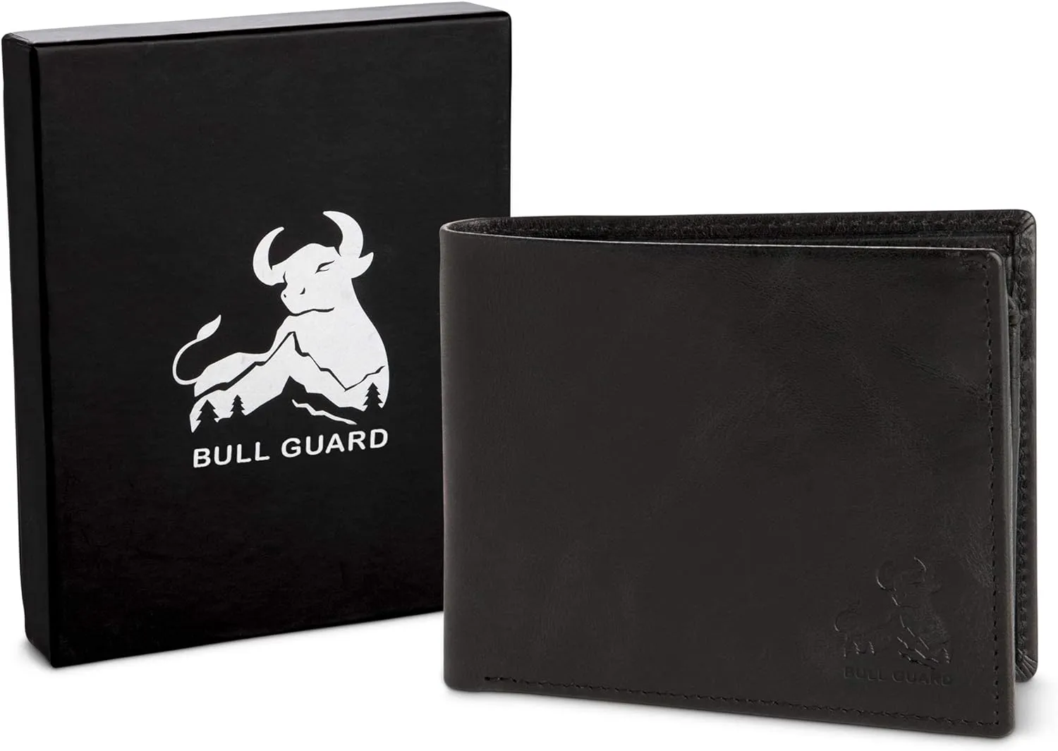 BULL GUARD Vintage Black Leather Wallet for Men RFID Blocking Bifold With ID