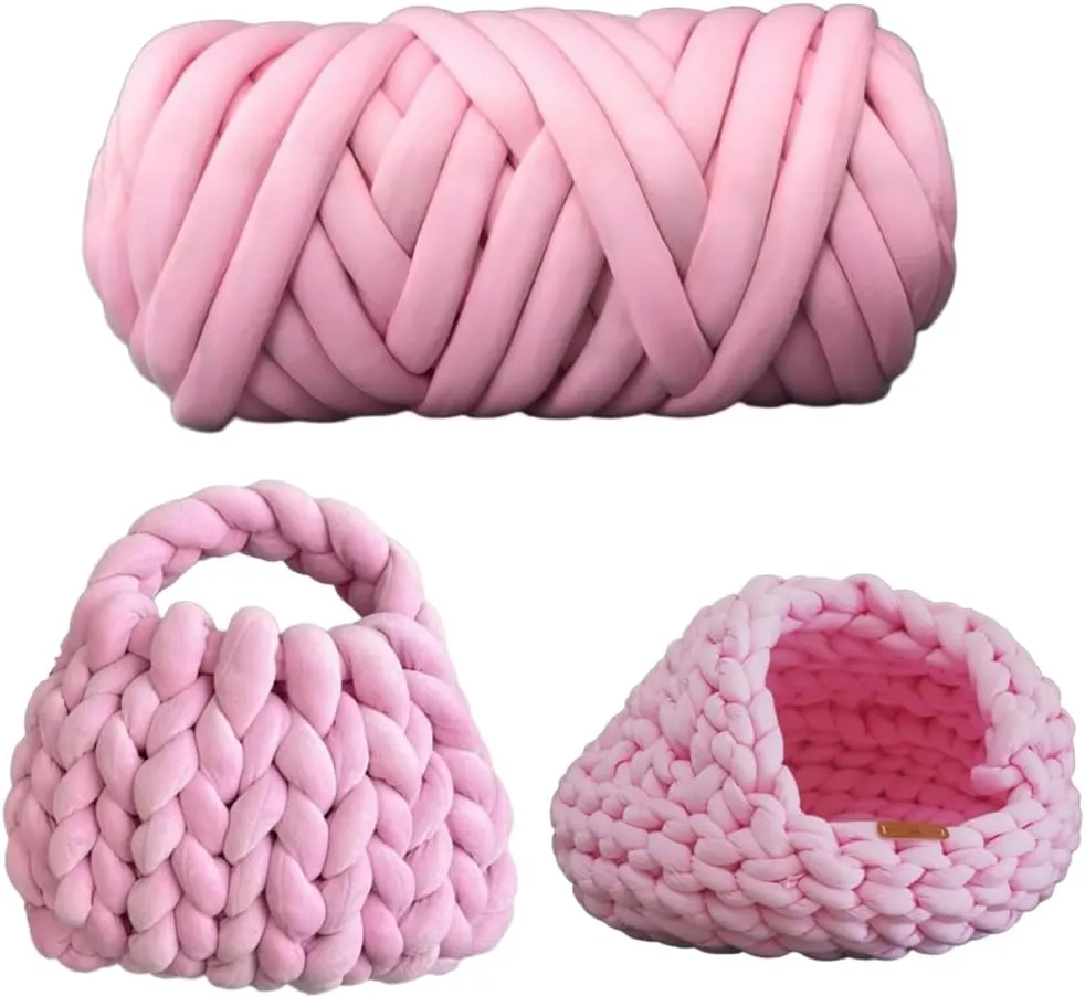 Chunky Yarn Chunky Wool Yarn 65yds Super Soft 2.2LBS Washable Super Bulky Giant Wool Yarn for Extreme Arm Knitting DIY Throw Sofa Bed Blanket Pillow Pet Bed and Bed Fence (1kg (2.2lbs), Pink)