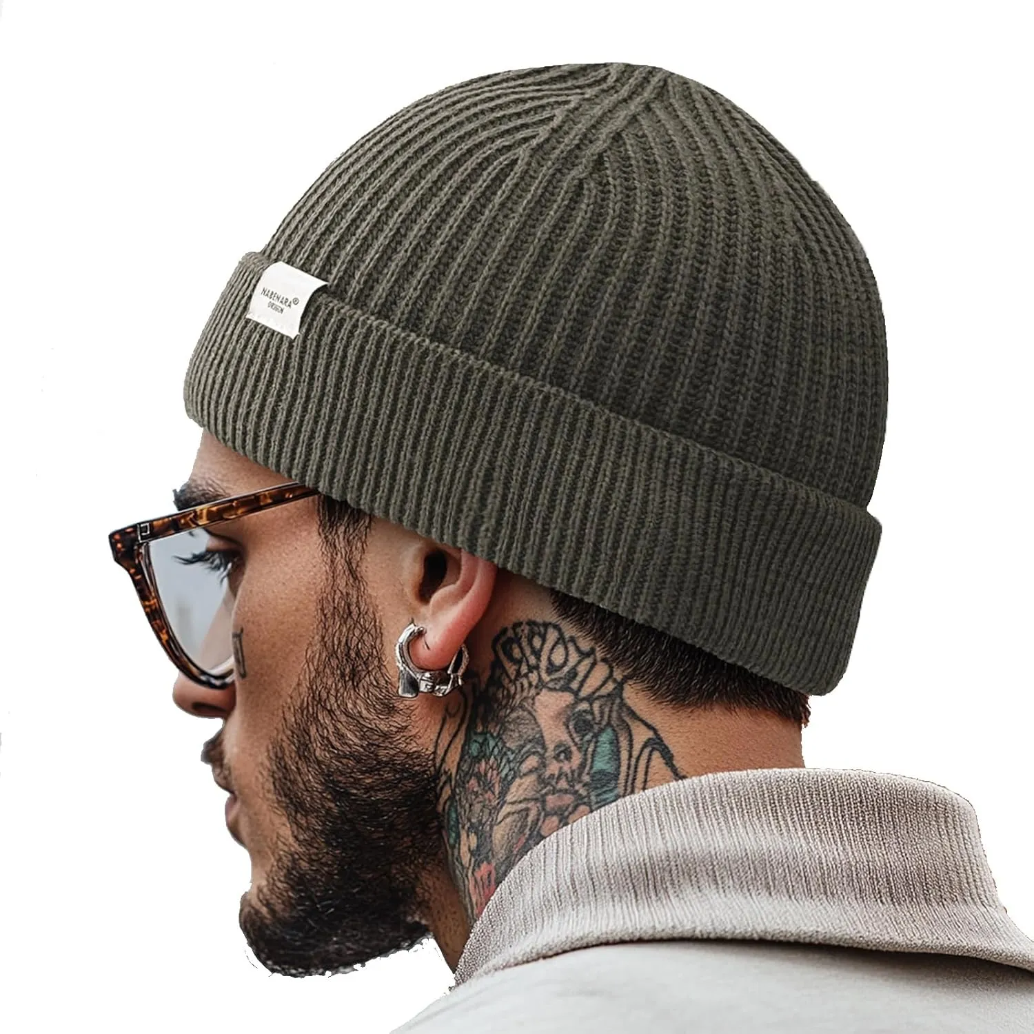 Clakllie Trawler Beanie Watch Hat Knit Cuffed Skullcap Roll-up Edge Stocking Hats Rolled Cuff Knitted Hat Ski Cap
