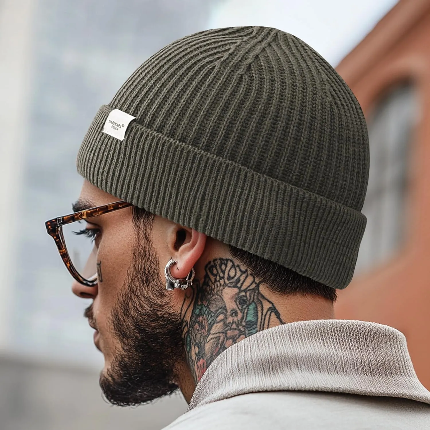 Clakllie Trawler Beanie Watch Hat Knit Cuffed Skullcap Roll-up Edge Stocking Hats Rolled Cuff Knitted Hat Ski Cap