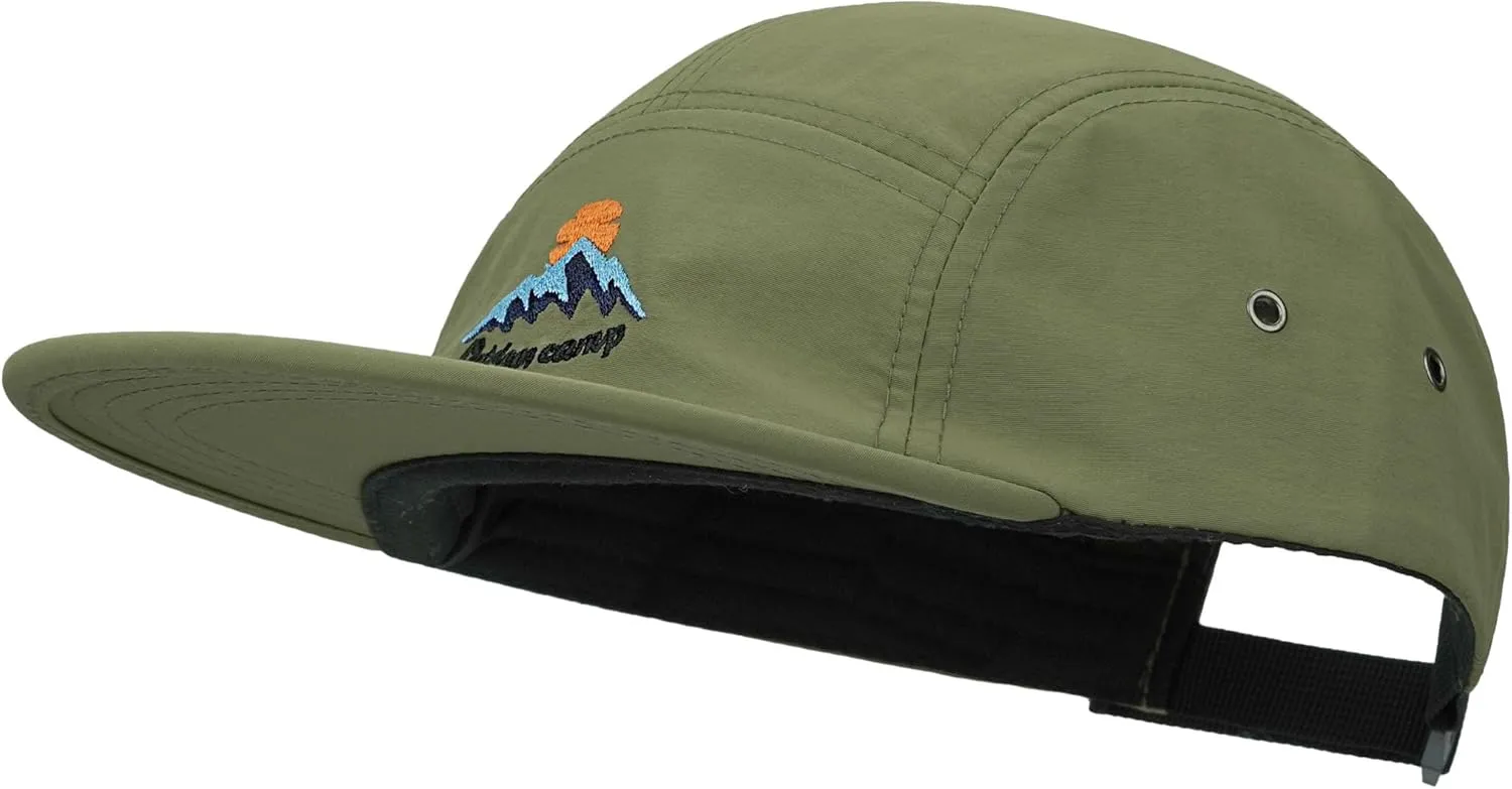 Clakllie Waterproof 5 Panel Hat for Men Quick Dry Flat Brim Baseball Cap Embroidered Trucker Hats for Running Camp Hiking Hat