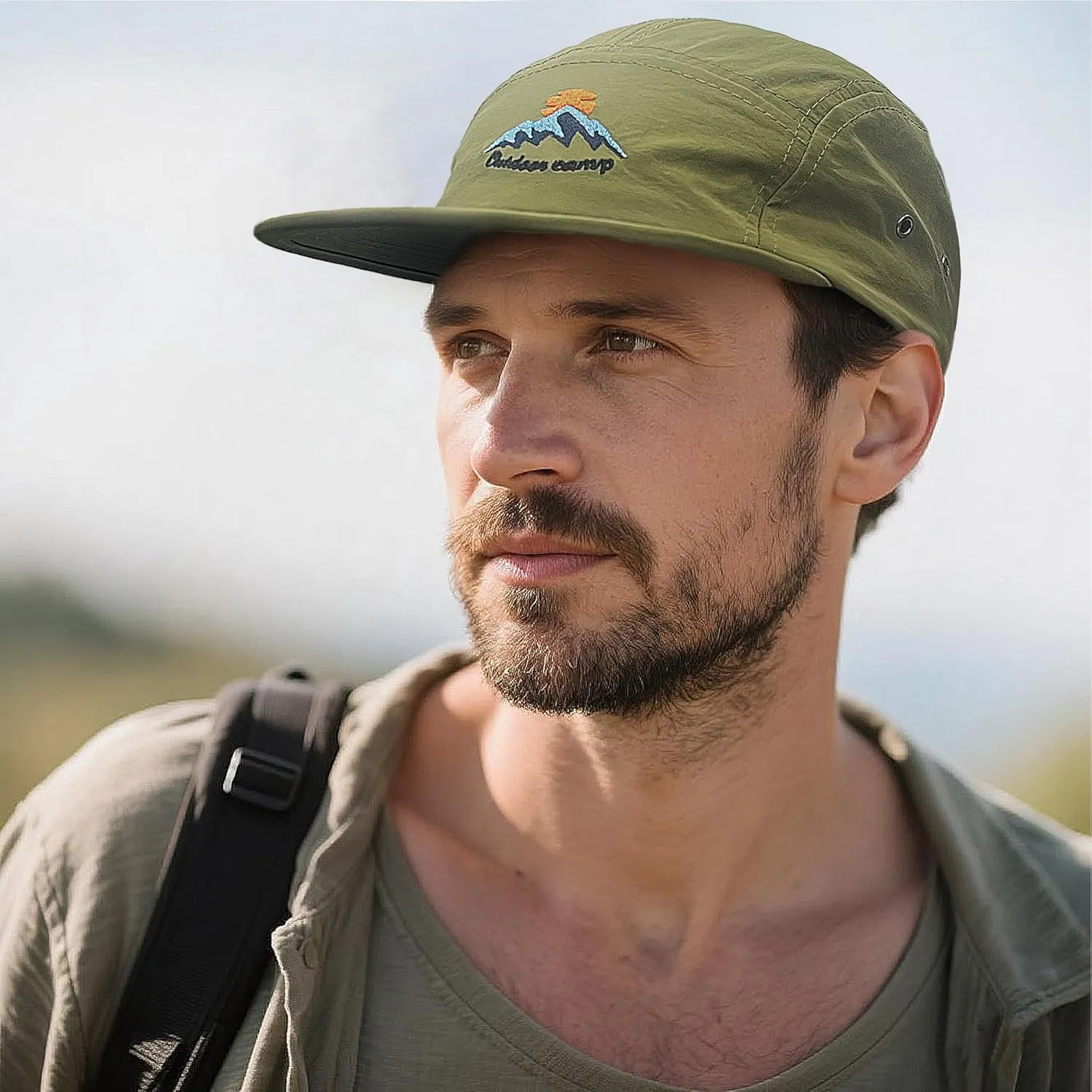 Clakllie Waterproof 5 Panel Hat for Men Quick Dry Flat Brim Baseball Cap Embroidered Trucker Hats for Running Camp Hiking Hat
