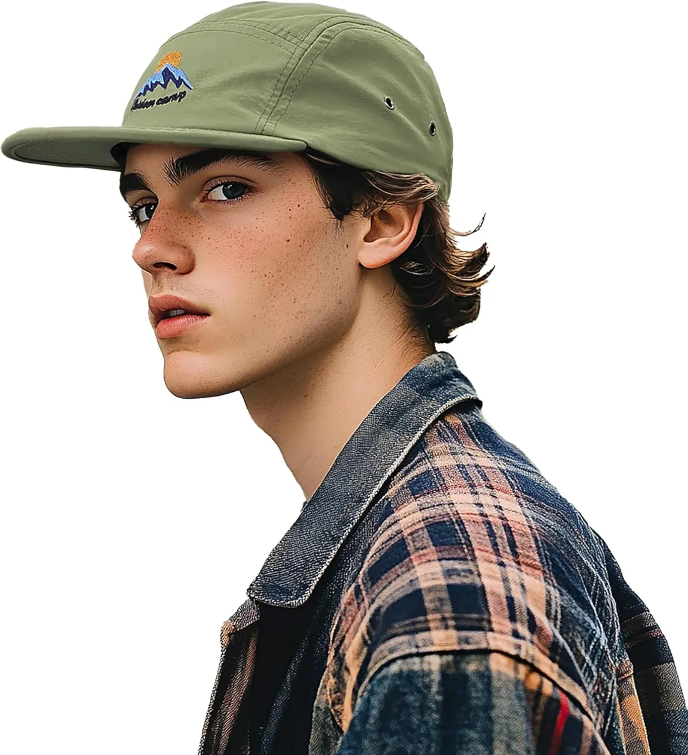 Clakllie Waterproof 5 Panel Hat for Men Quick Dry Flat Brim Baseball Cap Embroidered Trucker Hats for Running Camp Hiking Hat