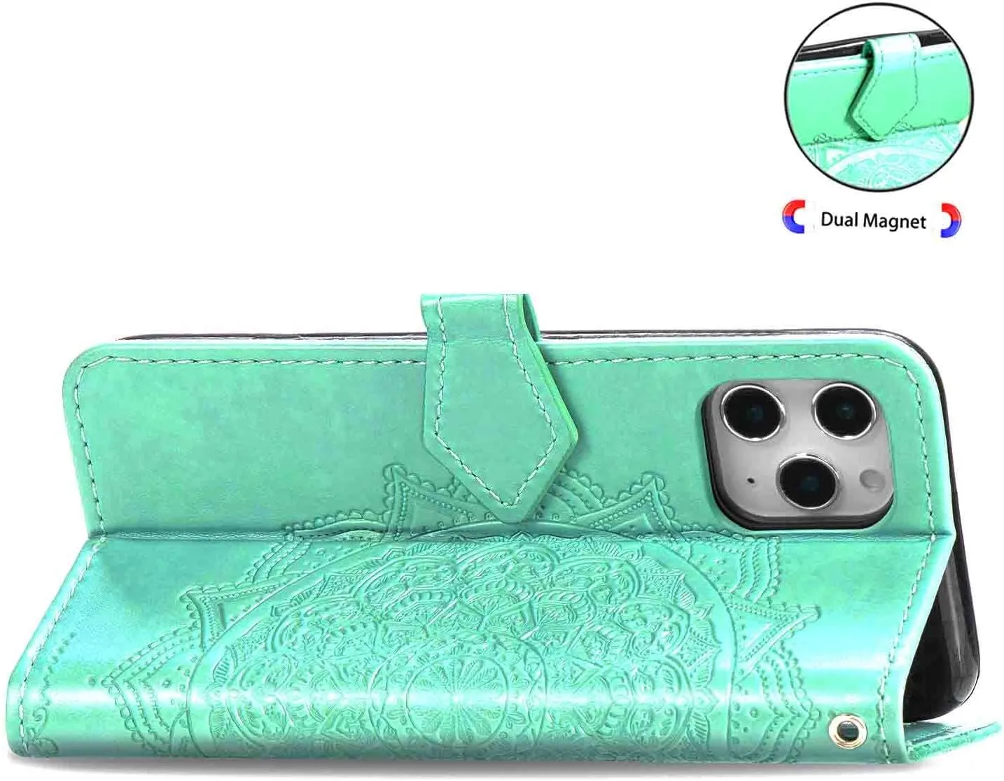 Compatible with iPhone 12 Pro Max Case 6.7 inch(2020),Wallet Case for Women and Girls,Premium Strap with Card Holder,3D Embossed Datura Flower,Pu Leather Flip-Blue
