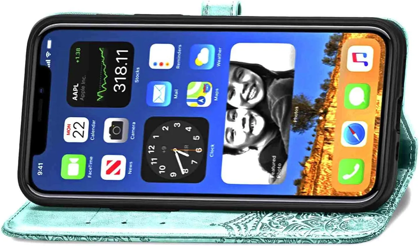 Compatible with iPhone 12 Pro Max Case 6.7 inch(2020),Wallet Case for Women and Girls,Premium Strap with Card Holder,3D Embossed Datura Flower,Pu Leather Flip-Blue