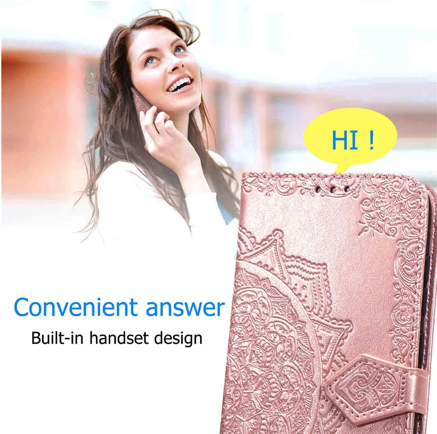 Compatible with iPhone 12 Pro Max Case 6.7 inch(2020),Wallet Case for Women and Girls,Premium Strap with Card Holder,3D Embossed Datura Flower,Pu Leather Flip-Blue