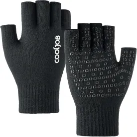 COOLJOB 2 Pairs Warm Knit Half Finger Winter Gloves for Men Women, Fingerless Stretchy Mittens with Non-Slip Silicone Grip