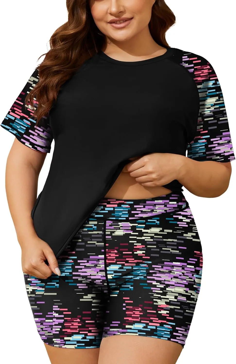 COOTRY Womens 2 Piece Plus Size Rash Guard Swimwear Short Sleeve Swimsuits Bathing Suit Swim Shirt and Shorts UPF 50 