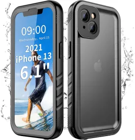 Cozycase Compatible with iPhone 13 Waterproof Case - Full Body Dustproof Shockproof Built-in Screen Protector Rugged Waterproof Case for iPhone 13 6.1 Inch Black