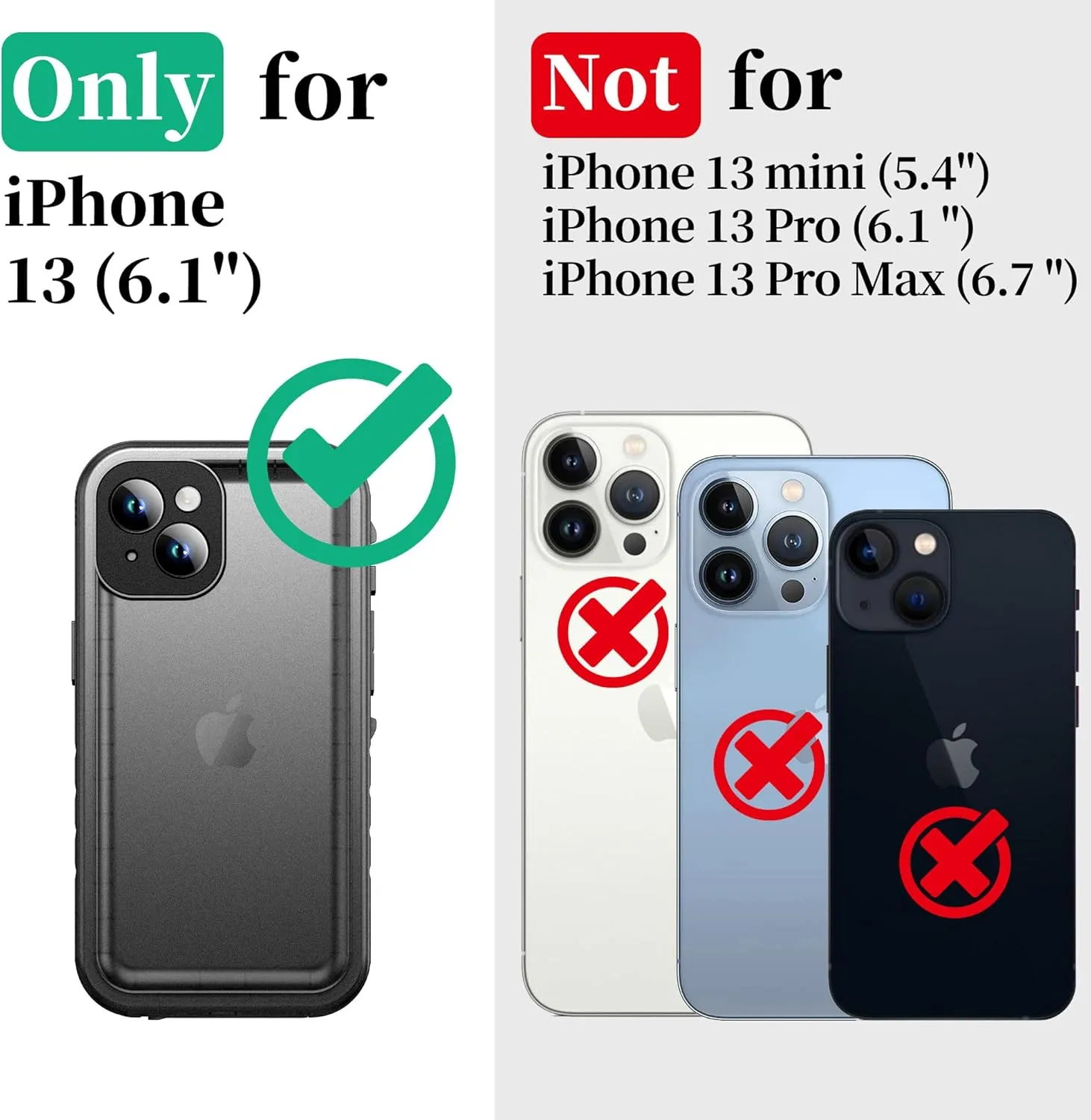 Cozycase Compatible with iPhone 13 Waterproof Case - Full Body Dustproof Shockproof Built-in Screen Protector Rugged Waterproof Case for iPhone 13 6.1 Inch Black