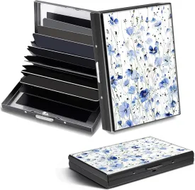 Credit Card Holder, Blue Flowers Design Mini RFID Blocking Aluminum Wallet Slim Metal Hard Case Shell Travel Wallet ID Case Small Credit Cards Case Business Cards for Women Men Girls
