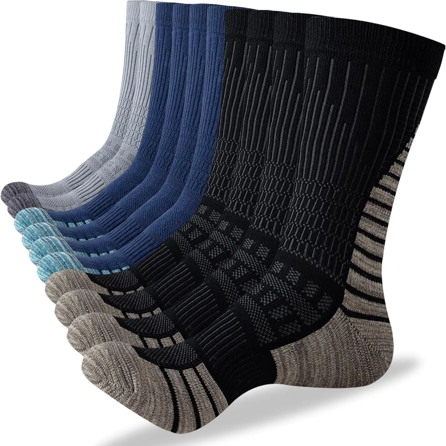 DarkCom Men and Women Crew Socks for Work, Hiking, Running and Athletic Sports, 5 Pairs Cushioned Support Boot Socks