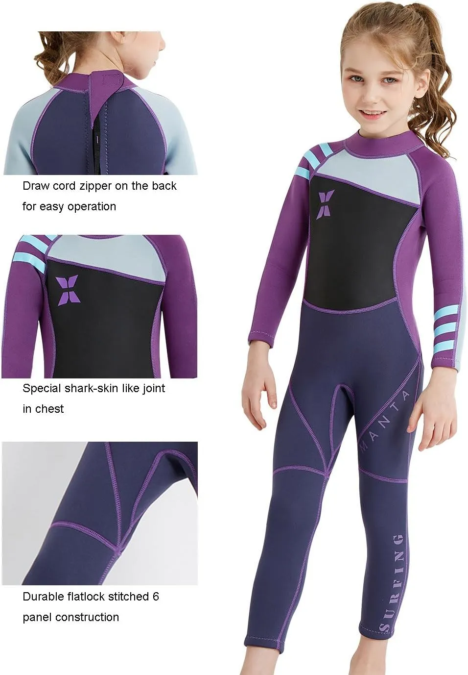 DIVE & SAIL Kids Boys Girls 2.5mm Neoprene Wetsuit Thermal One Piece Swimsuit UV Protection Rash Guard