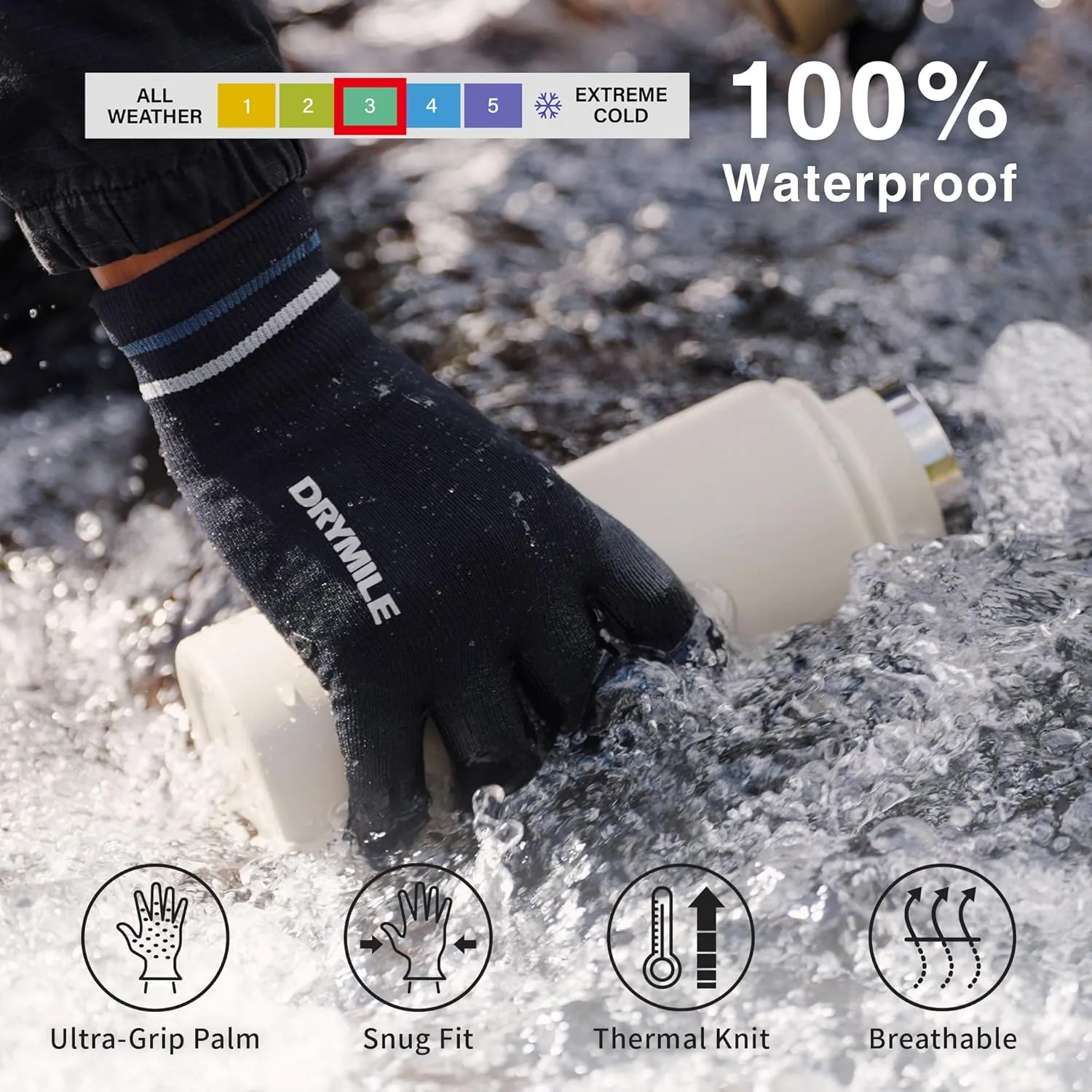 DRYMILE Hyla Waterproof Gloves - Warm Touchscreen Winter Snow Wool Blend Hand Gloves for Men & Women - Work, Hiking, Skiing, Running, Biking, Riding Glove, Ideal for Cold Weather
