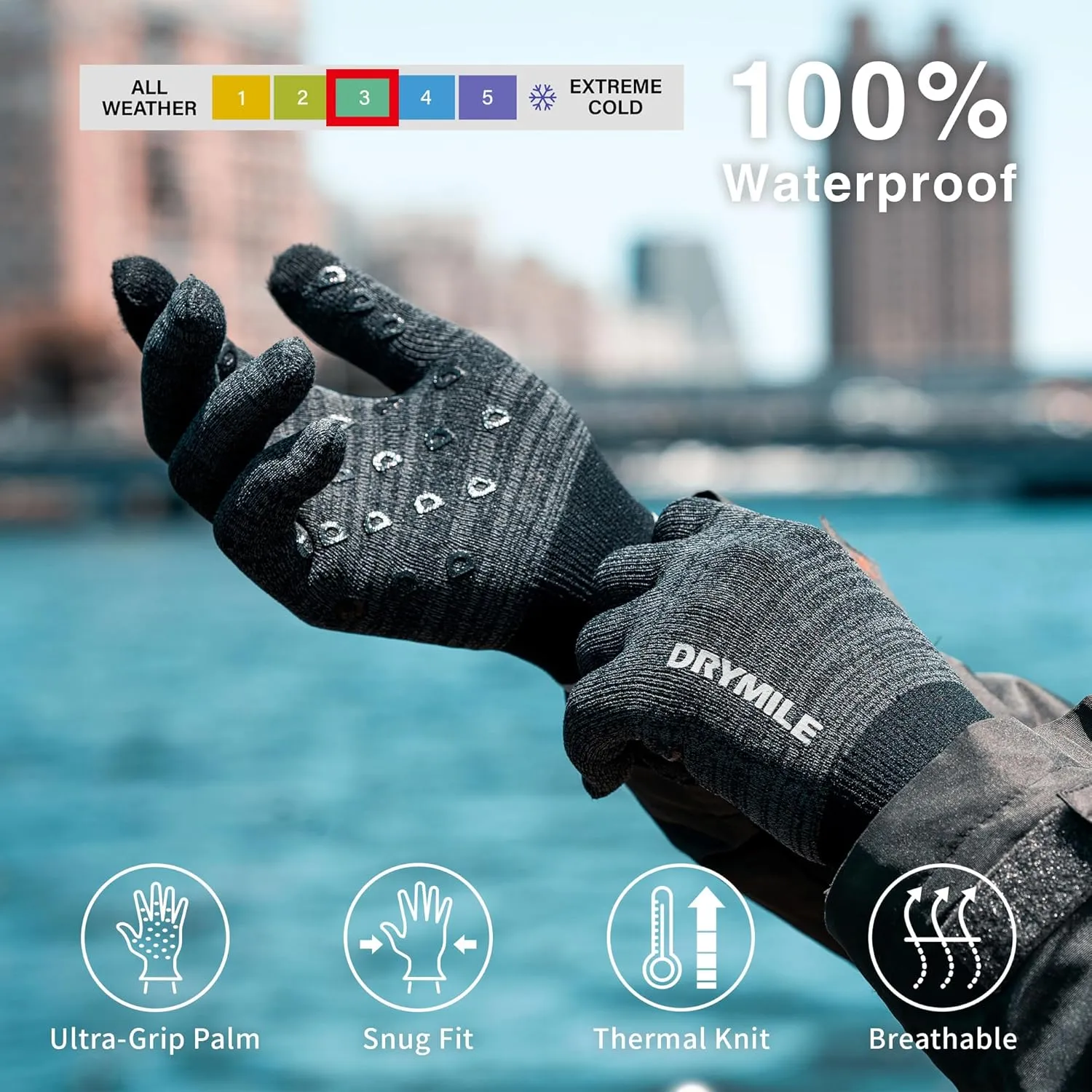DRYMILE Hyla Waterproof Gloves - Warm Touchscreen Winter Snow Wool Blend Hand Gloves for Men & Women - Work, Hiking, Skiing, Running, Biking, Riding Glove, Ideal for Cold Weather
