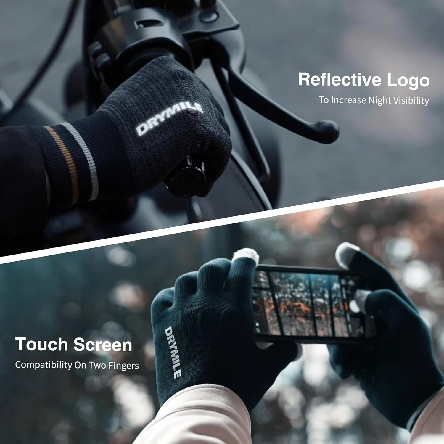 DRYMILE Hyla Waterproof Gloves - Warm Touchscreen Winter Snow Wool Blend Hand Gloves for Men & Women - Work, Hiking, Skiing, Running, Biking, Riding Glove, Ideal for Cold Weather
