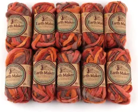 Earth Maker 10 Pack (Skeins) 100% Wool Slub Super Bulky Yarn Each Skein 1 oz (30g) 16 Yards, Sunset Orange
