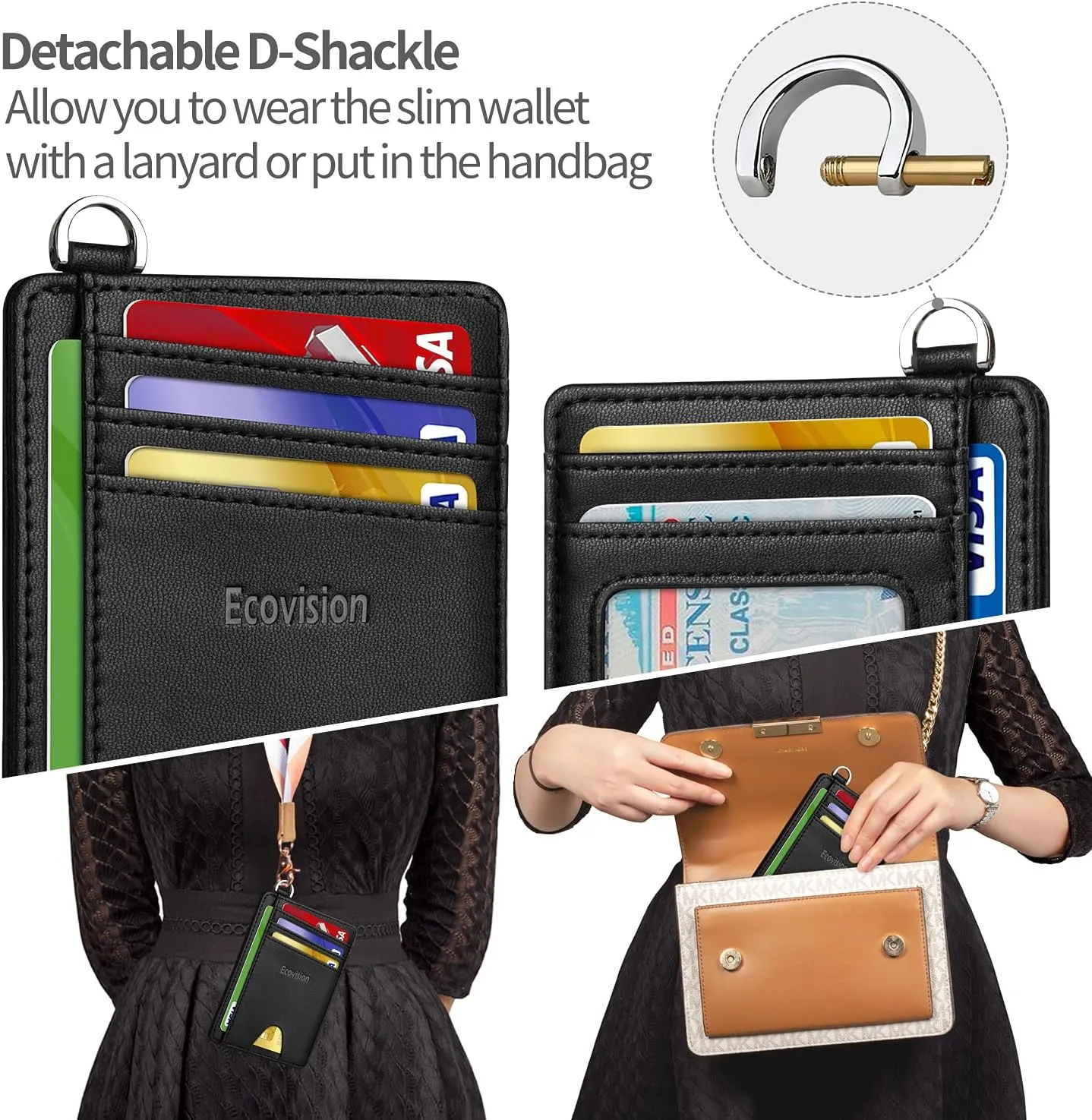 EcoVision Slim Minimalist Front Pocket Wallet, RFID Blocking Credit Card Holder Wallet with Detachable D-Shackle for Men Women