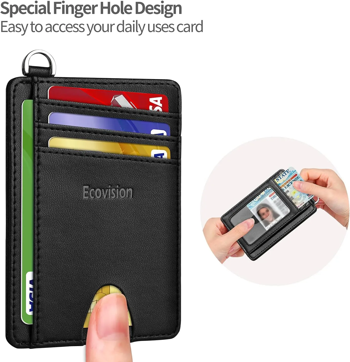 EcoVision Slim Minimalist Front Pocket Wallet, RFID Blocking Credit Card Holder Wallet with Detachable D-Shackle for Men Women