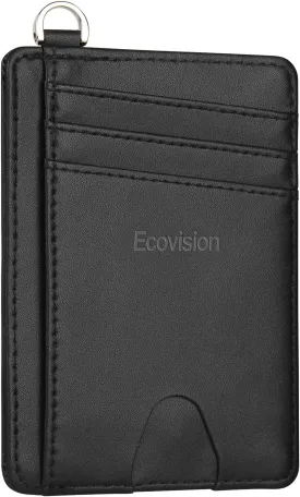 EcoVision Slim Minimalist Front Pocket Wallet, RFID Blocking Credit Card Holder Wallet with Detachable D-Shackle for Men Women