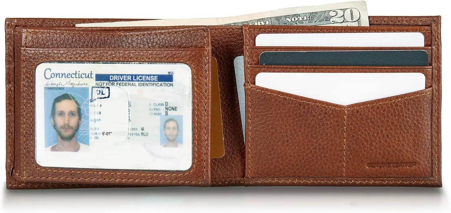 Eddie Bauer Men Signature Leather Bifold Passcase Wallet