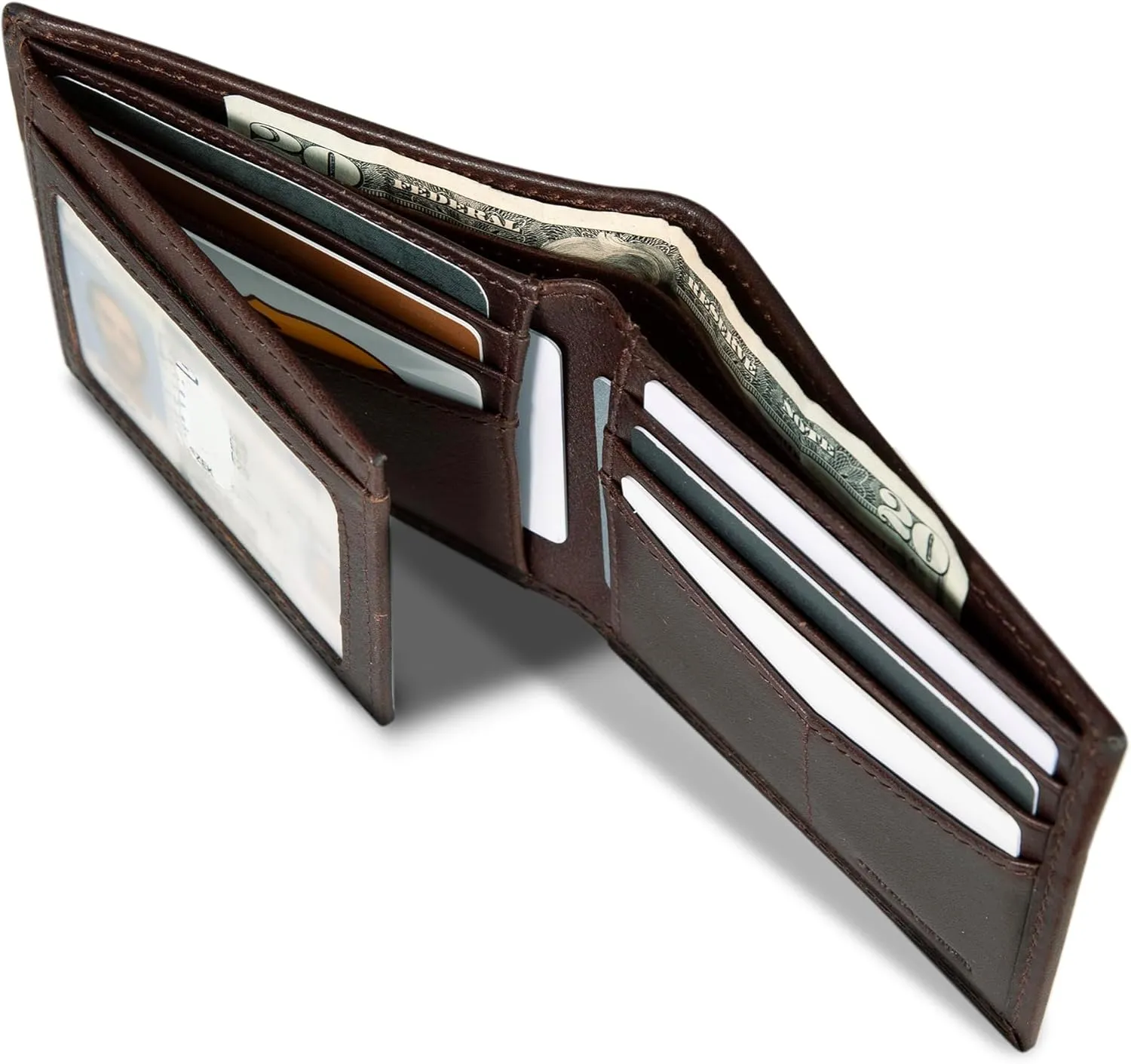 Eddie Bauer Men Signature Leather Bifold Passcase Wallet