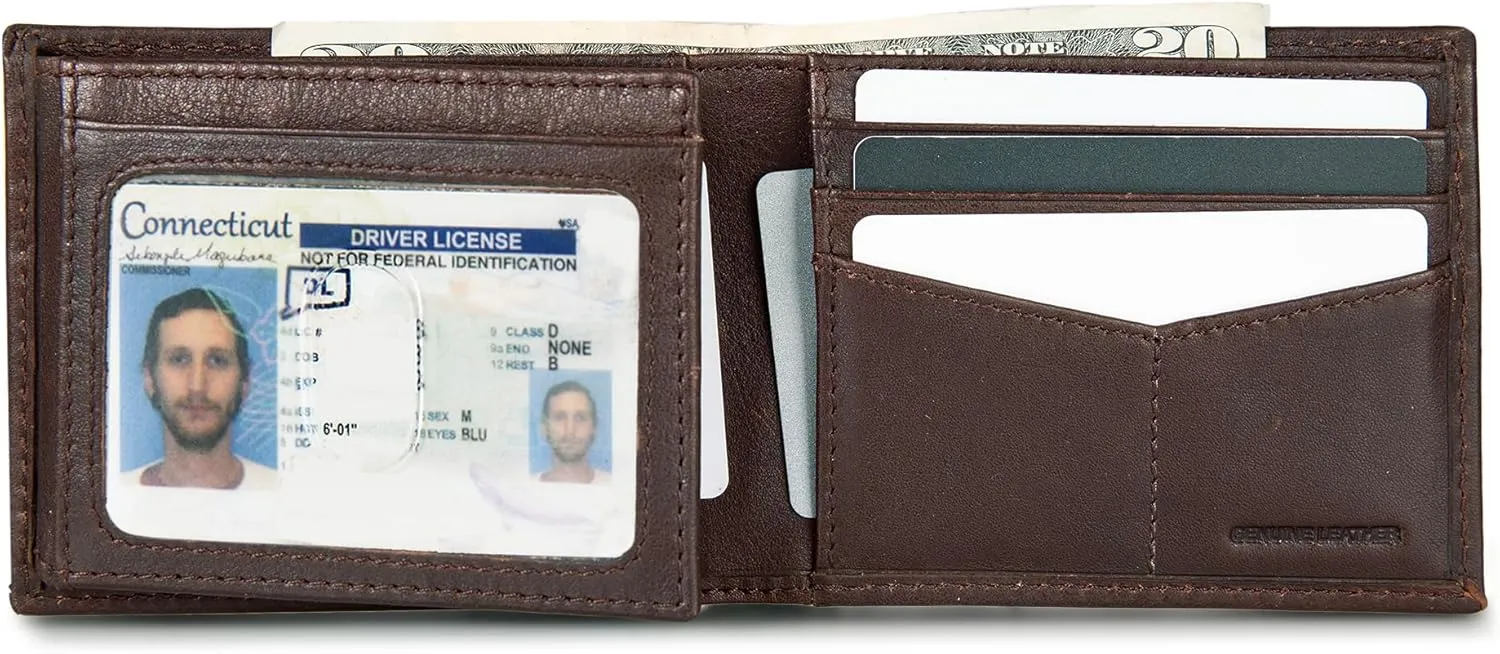 Eddie Bauer Men Signature Leather Bifold Passcase Wallet