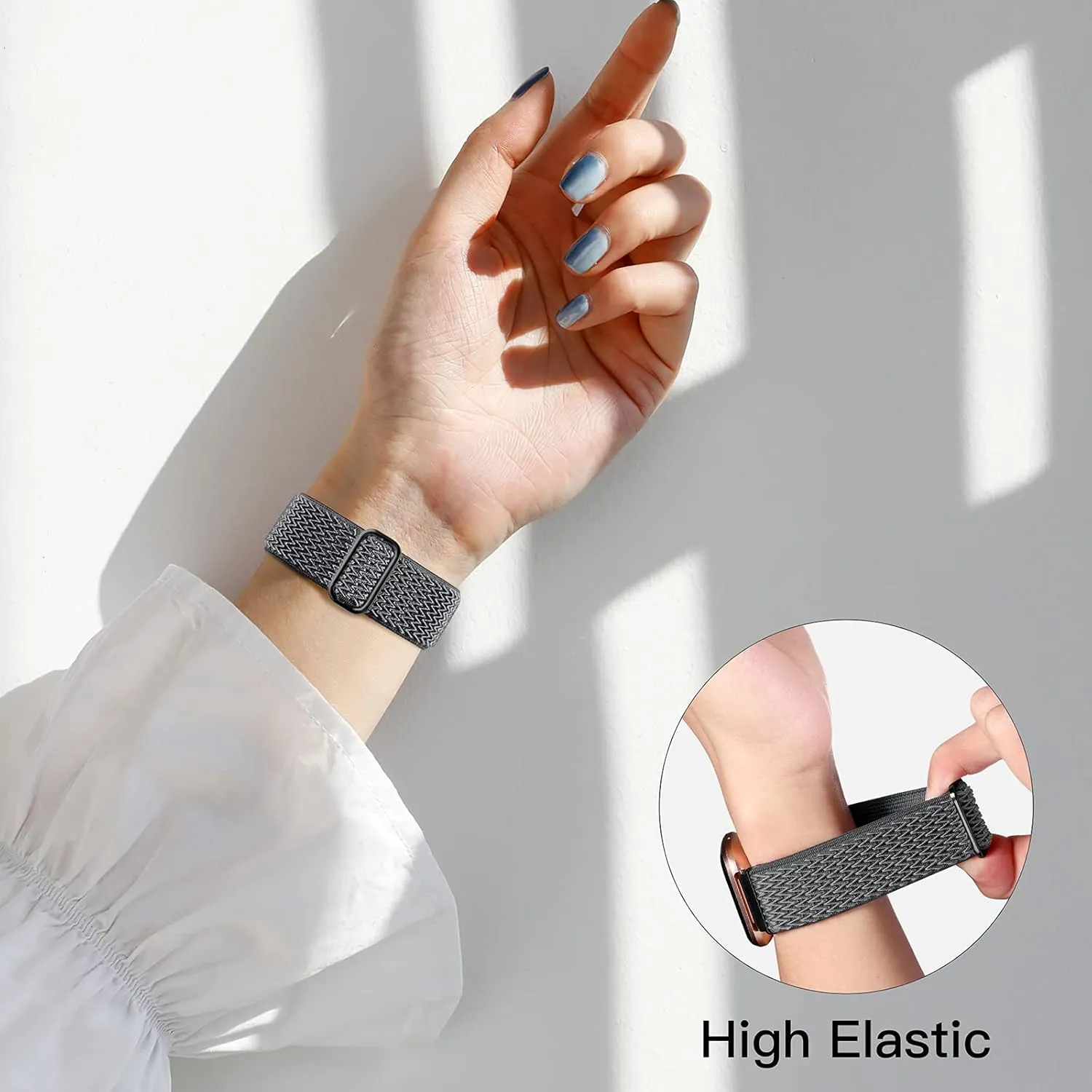 Elastic Bands Compatible with Fitbit Versa 2 Band Women Men, 2Pack Soft Adjustable Nylon Breathable Sport Band for Versa/Versa 2/Versa Lite/SE Smartwatch Loop Stretchy Wristband, Black & Gray