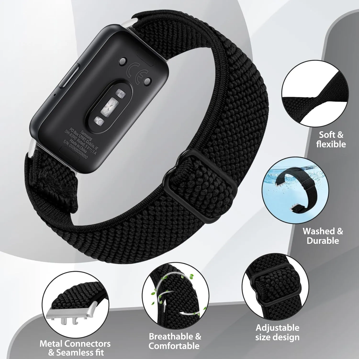 Elastic Nylon Bands Only Compatible with Samsung Galaxy Fit 3 Bands for Men Women,Solo Loop Soft Adjustable Stretchy Sport Replacement Strap Wristband for Samsung Galaxy Fit 3