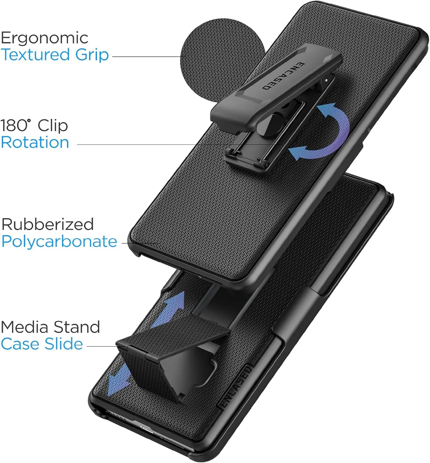 Encased DuraClip Designed for iPhone 15 Case with Belt Clip Phone Holster and Tempered Glass Screen Protector (Matte Black)