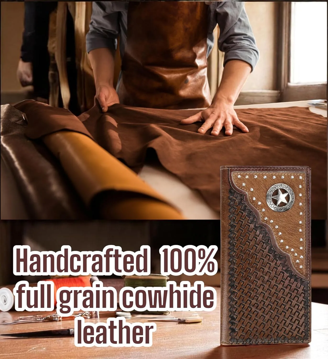 F&L CLASSIC Men's RFID Vintage Look Genuine Leather Long Bifold Wallet Checkbook Wallets,brown,240-80