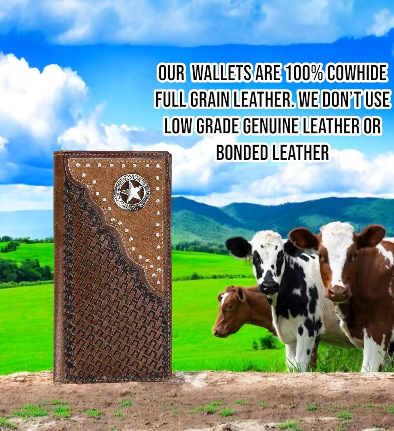 F&L CLASSIC Men's RFID Vintage Look Genuine Leather Long Bifold Wallet Checkbook Wallets,brown,240-80