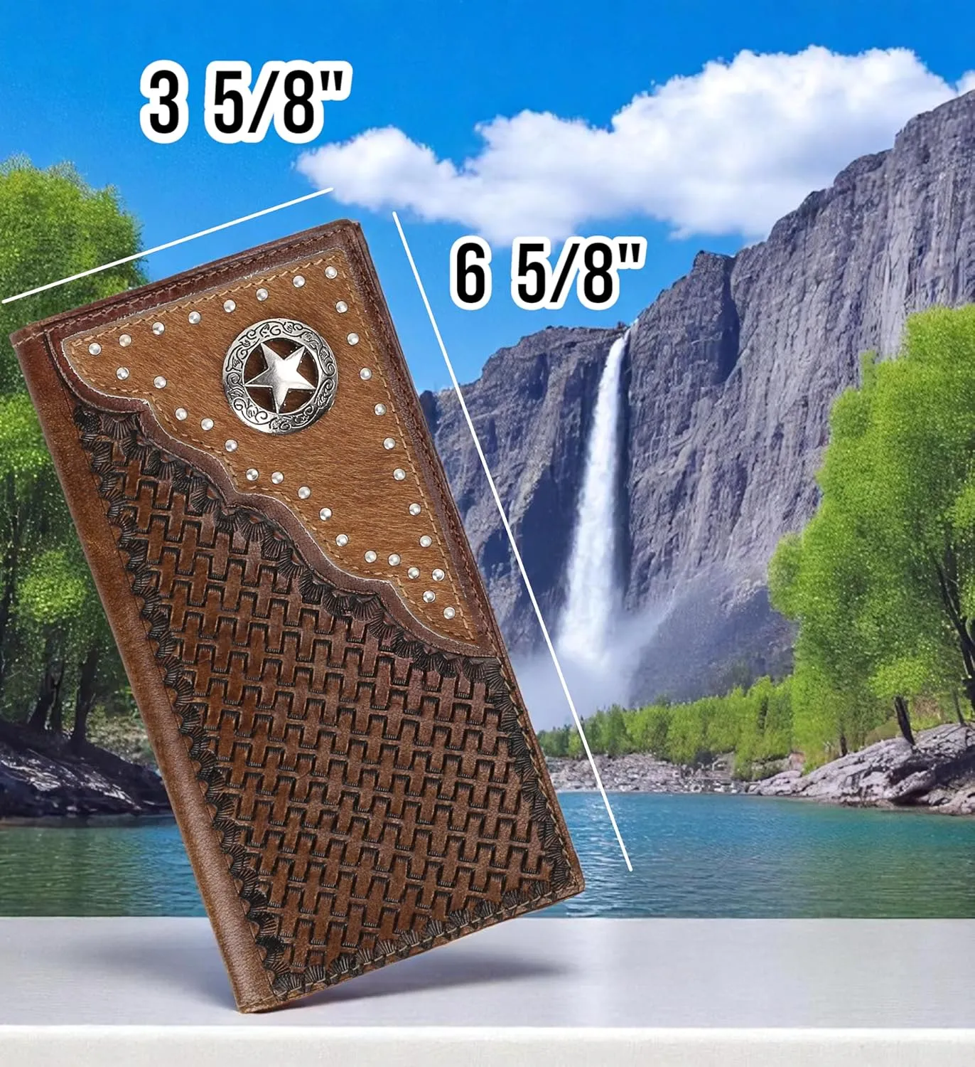 F&L CLASSIC Men's RFID Vintage Look Genuine Leather Long Bifold Wallet Checkbook Wallets,brown,240-80