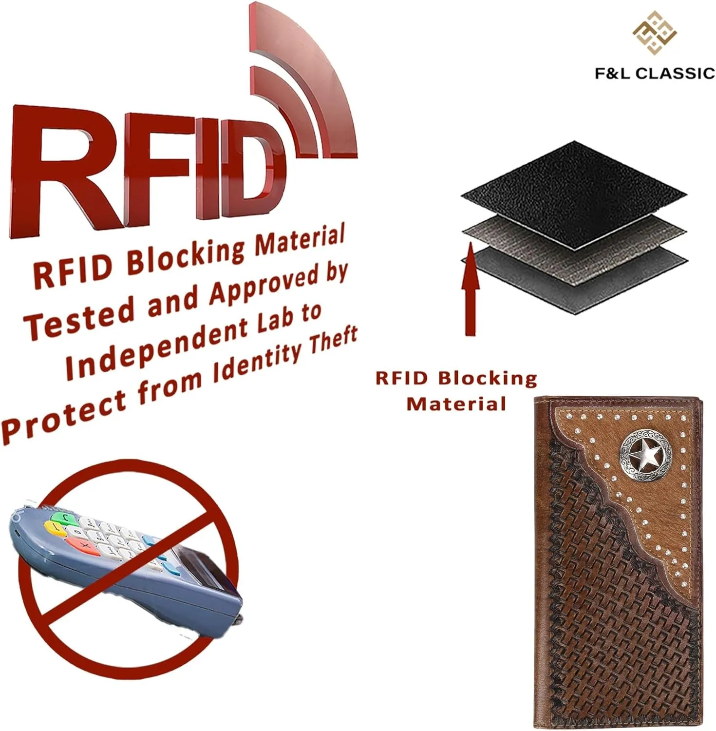 F&L CLASSIC Men's RFID Vintage Look Genuine Leather Long Bifold Wallet Checkbook Wallets,brown,240-80