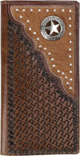 F&L CLASSIC Men's RFID Vintage Look Genuine Leather Long Bifold Wallet Checkbook Wallets,brown,240-80